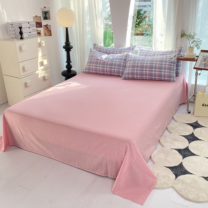 91家纺网 家纺一手货源 找家纺 云家2023无印风色织全棉纯棉水洗棉系列四件套纯色格子 云舒紫