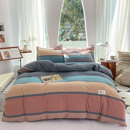 91家纺网 家纺一手货源 找家纺 云家2023无印风色织全棉纯棉水洗棉系列四件套纯色格子 斯诺克