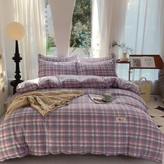 91家纺网 家纺一手货源 找家纺 云家2023无印风色织全棉纯棉水洗棉系列四件套纯色格子 云舒紫
