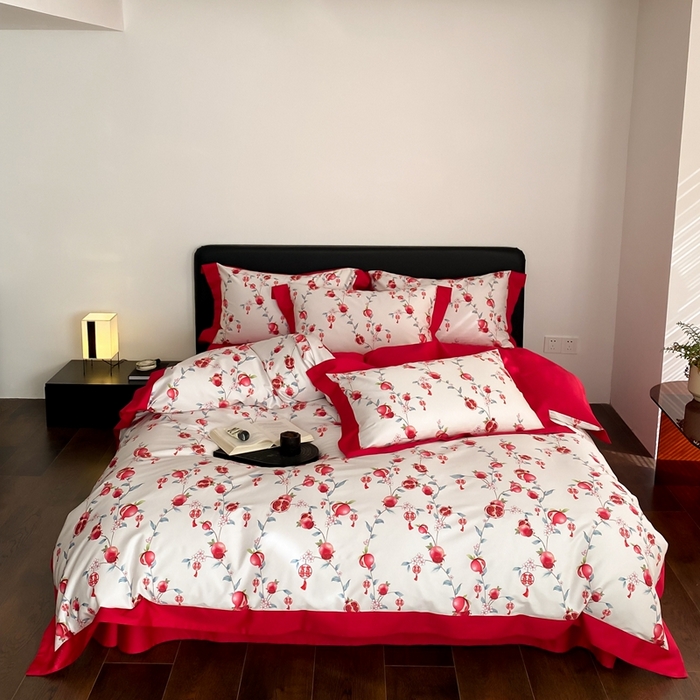 91家纺网 家纺一手货源 找家纺 若未家居 2023新款时尚婚庆四件套 多子多福