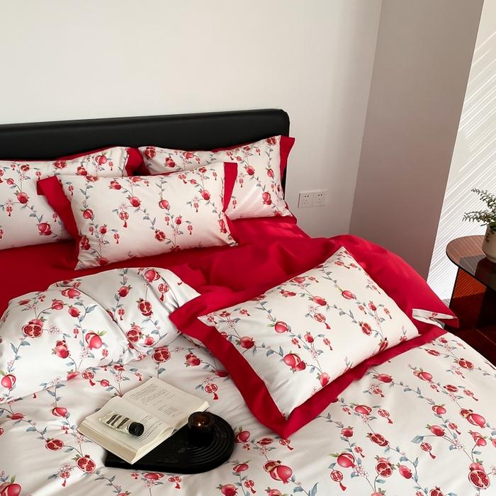 91家纺网 家纺一手货源 找家纺 若未家居 2023新款时尚婚庆四件套 多子多福