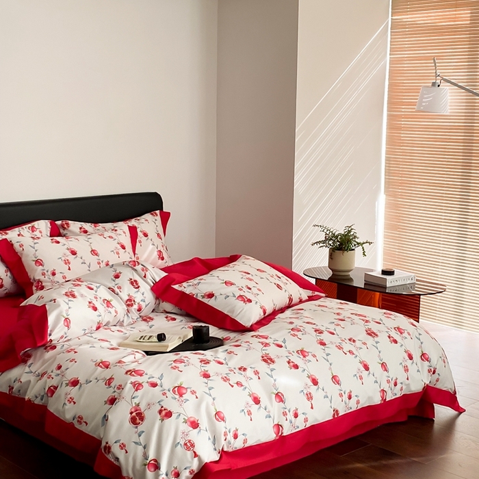 91家纺网 家纺一手货源 找家纺 若未家居 2023新款时尚婚庆四件套 多子多福