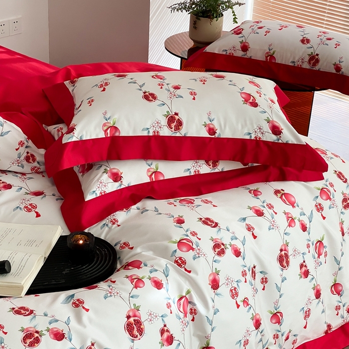 91家纺网 家纺一手货源 找家纺 若未家居 2023新款时尚婚庆四件套 多子多福