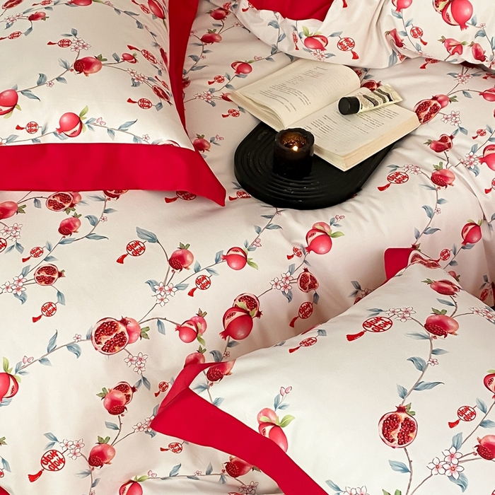 91家纺网 家纺一手货源 找家纺 若未家居 2023新款时尚婚庆四件套 多子多福