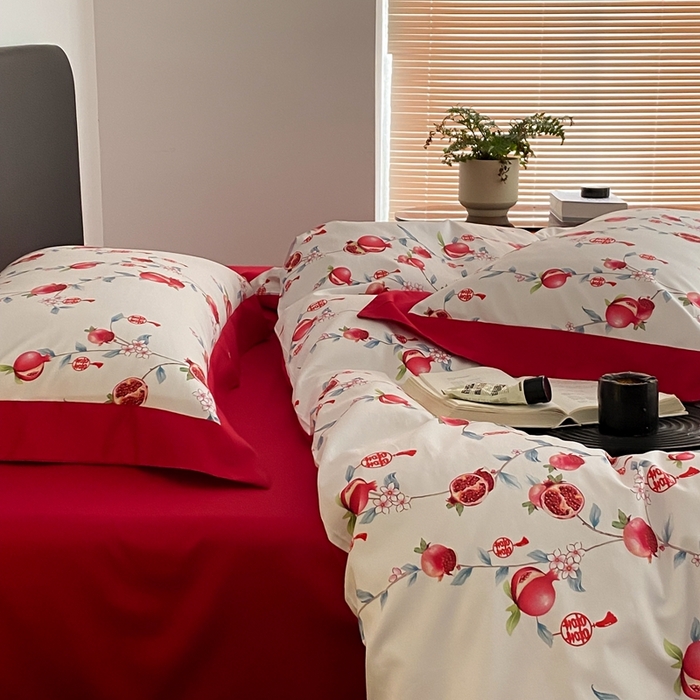 91家纺网 家纺一手货源 找家纺 若未家居 2023新款时尚婚庆四件套 多子多福