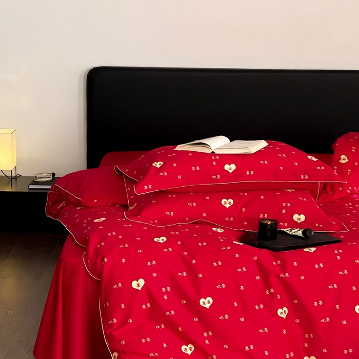 91家纺网 家纺一手货源 找家纺 若未家居 2023新款时尚婚庆四件套  囍