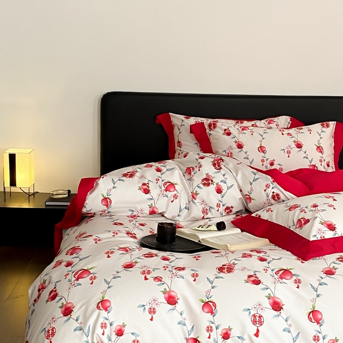 91家纺网 家纺一手货源 找家纺 若未家居 2023新款时尚婚庆四件套 多子多福