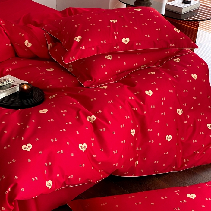 91家纺网 家纺一手货源 找家纺 若未家居 2023新款时尚婚庆四件套  囍