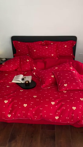 91家纺网 家纺一手货源 找家纺 若未家居 2023新款时尚婚庆四件套  囍