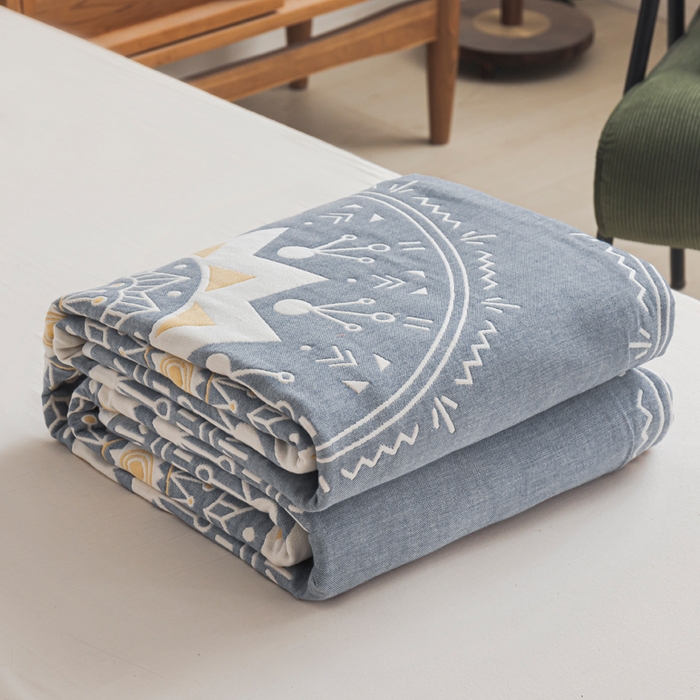 91家纺网 家纺一手货源 找家纺 朴尔 2023年抽象风格六层纱布毛巾被系列-朴尔经典款常年备货 洛丽塔-蓝