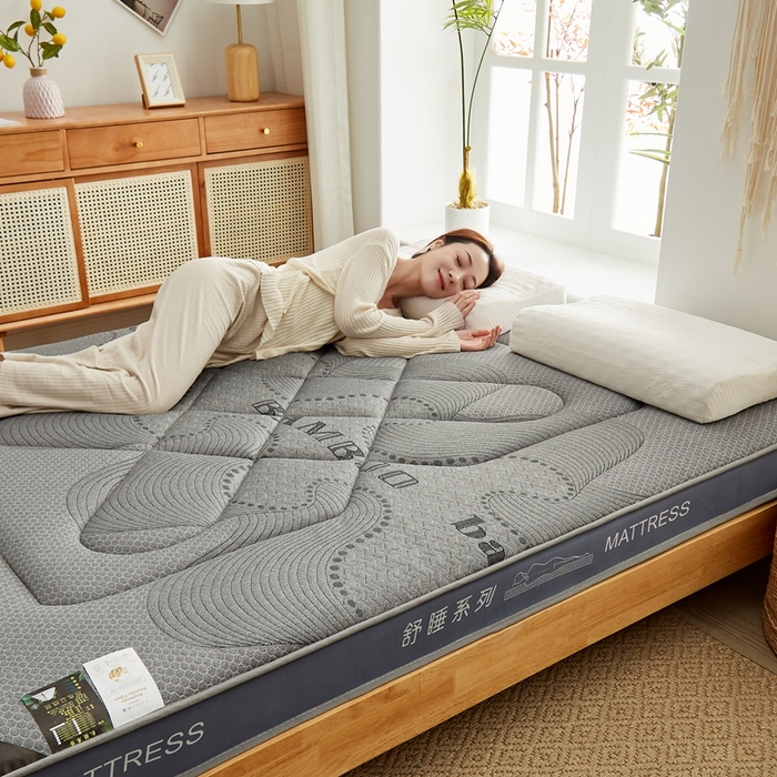 91家纺网 家纺一手货源 找家纺 优莱床垫 2024新款针织大豆记忆棉床垫 记忆棉花开富贵波浪灰