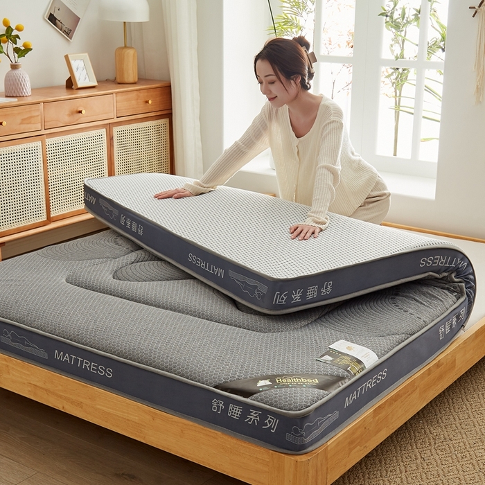 91家纺网 家纺一手货源 找家纺 优莱床垫 2024新款针织大豆记忆棉床垫 记忆棉花开富贵波浪灰