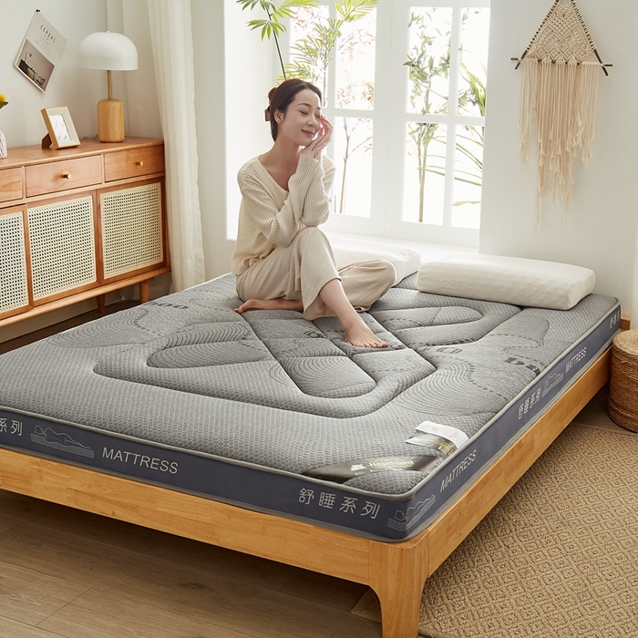 91家纺网 家纺一手货源 找家纺 优莱床垫 2024新款针织大豆记忆棉床垫 记忆棉花开富贵波浪灰