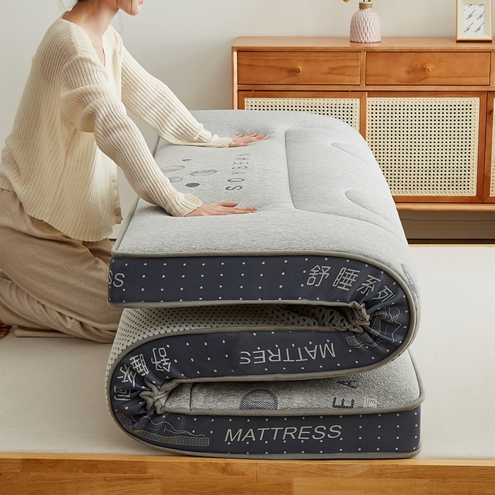 91家纺网 家纺一手货源 找家纺 优莱床垫 2024新款针织大豆记忆棉床垫 记忆棉花开富贵大豆灰