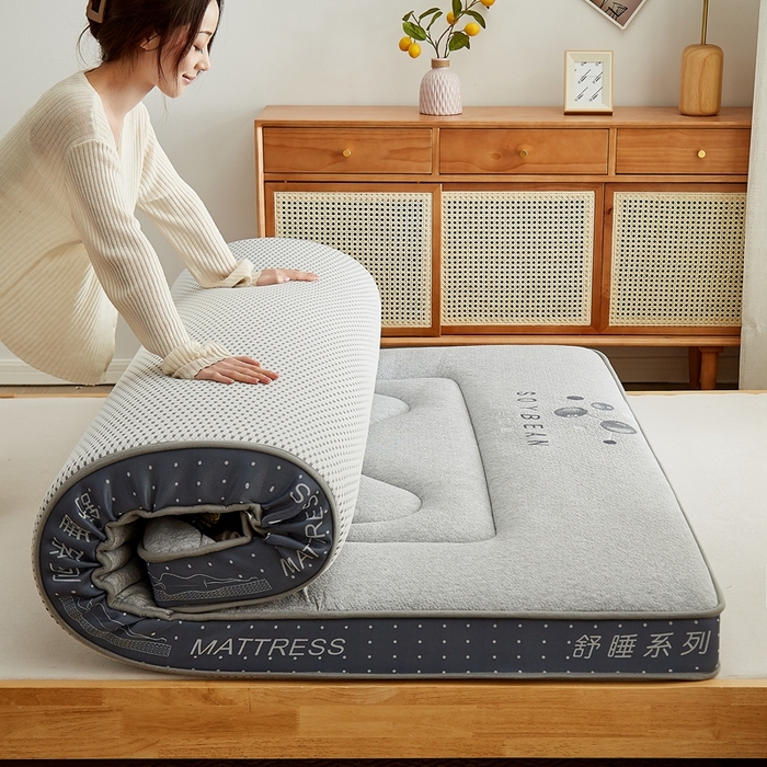 91家纺网 家纺一手货源 找家纺 优莱床垫 2024新款针织大豆记忆棉床垫 记忆棉花开富贵大豆灰