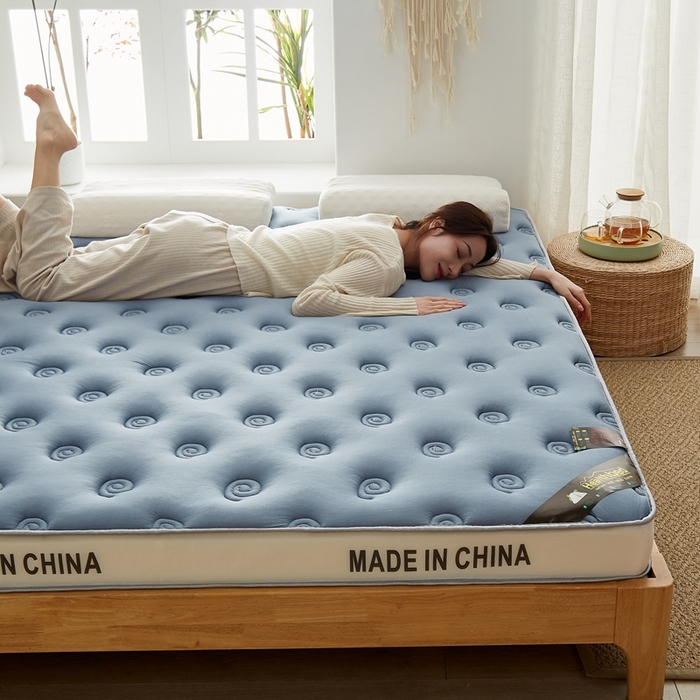91家纺网 家纺一手货源 找家纺 2024新款蜗牛乳胶抗压棉新款床垫 乳胶抗压立体蜗牛蓝