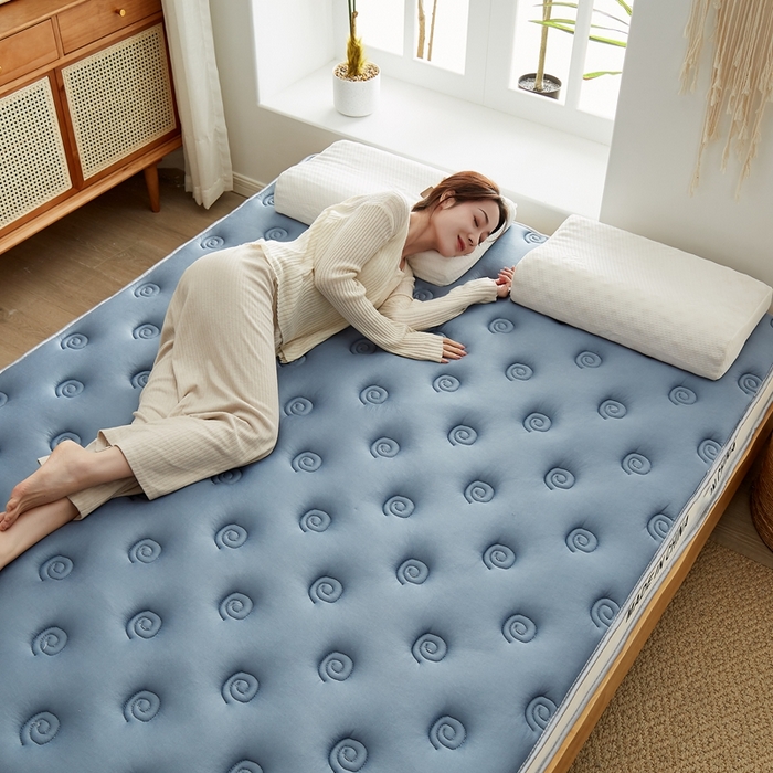 91家纺网 家纺一手货源 找家纺 2024新款蜗牛乳胶抗压棉新款床垫 乳胶抗压立体蜗牛蓝
