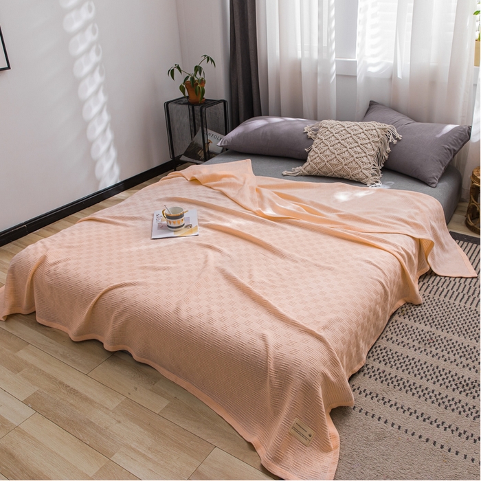 91家纺网 家纺一手货源 找家纺 朴尔 2023年加厚纯色线毯纱布毛巾被-朴尔经典款常年备货  素色纯棉肌理线毯-嫩粉