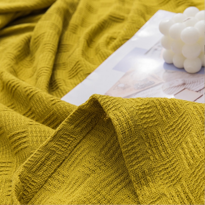 91家纺网 家纺一手货源 找家纺 朴尔 2023年加厚纯色线毯纱布毛巾被-朴尔经典款常年备货  素色纯棉肌理线毯-深黄