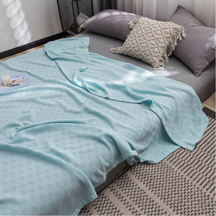 91家纺网 家纺一手货源 找家纺 朴尔 2023年加厚纯色线毯纱布毛巾被-朴尔经典款常年备货  素色纯棉肌理线毯-水绿