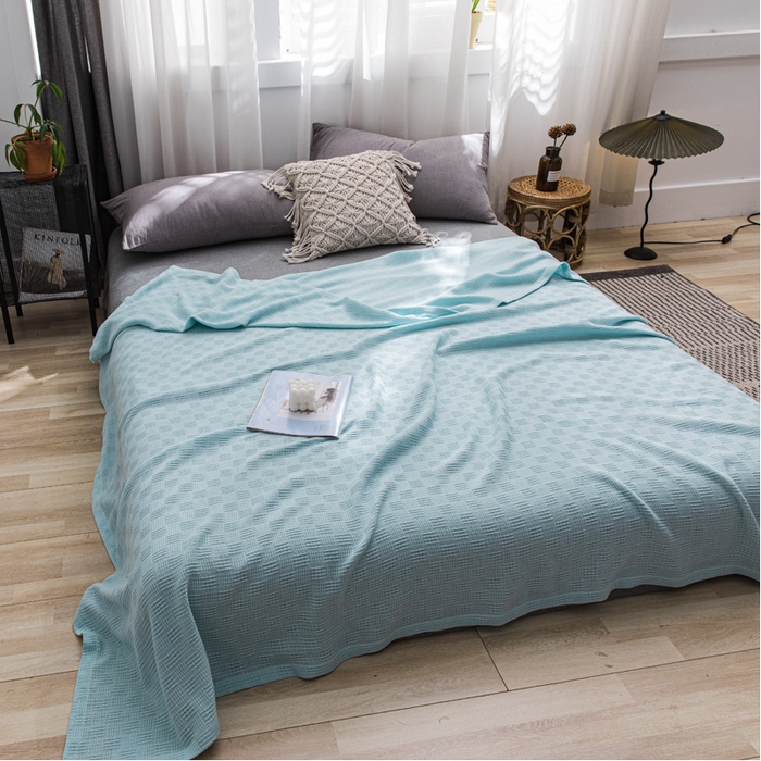 91家纺网 家纺一手货源 找家纺 朴尔 2023年加厚纯色线毯纱布毛巾被-朴尔经典款常年备货  素色纯棉肌理线毯-水绿