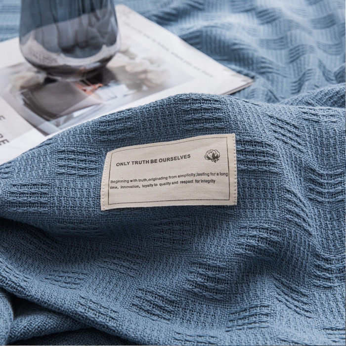 91家纺网 家纺一手货源 找家纺 朴尔 2023年加厚纯色线毯纱布毛巾被-朴尔经典款常年备货  素色纯棉肌理线毯-深蓝