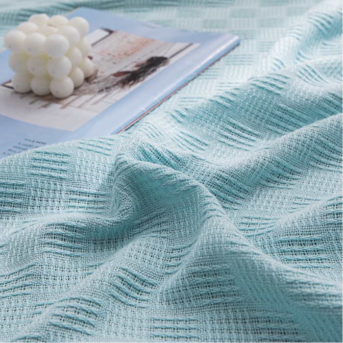 91家纺网 家纺一手货源 找家纺 朴尔 2023年加厚纯色线毯纱布毛巾被-朴尔经典款常年备货  素色纯棉肌理线毯-水绿