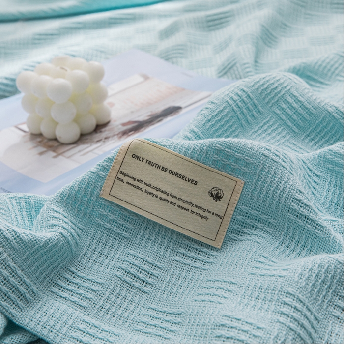 91家纺网 家纺一手货源 找家纺 朴尔 2023年加厚纯色线毯纱布毛巾被-朴尔经典款常年备货  素色纯棉肌理线毯-水绿