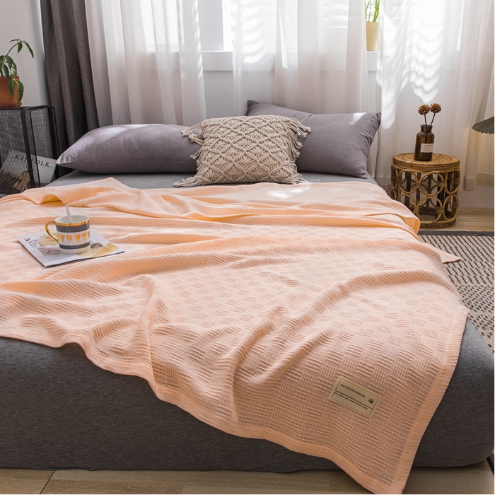 91家纺网 家纺一手货源 找家纺 朴尔家纺 2023年加厚纯色线毯纱布毛巾被 素色纯棉肌理线毯-嫩粉