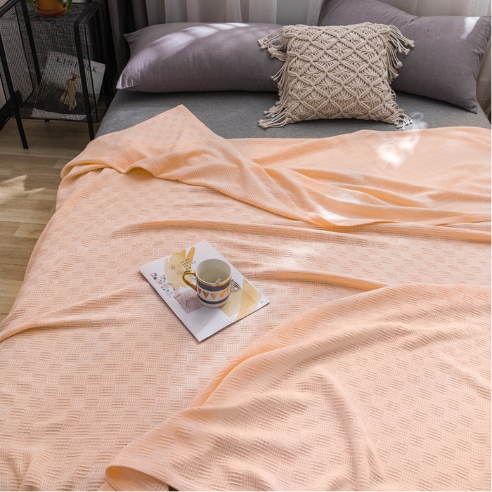 91家纺网 家纺一手货源 找家纺 朴尔家纺 2023年加厚纯色线毯纱布毛巾被 素色纯棉肌理线毯-嫩粉