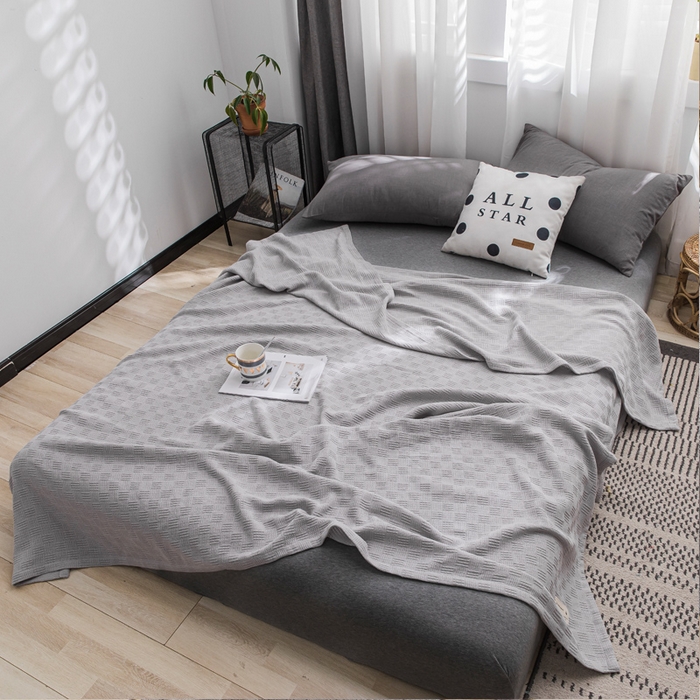 91家纺网 家纺一手货源 找家纺 朴尔家纺 2023年加厚纯色线毯纱布毛巾被 素色纯棉肌理线毯-浅灰