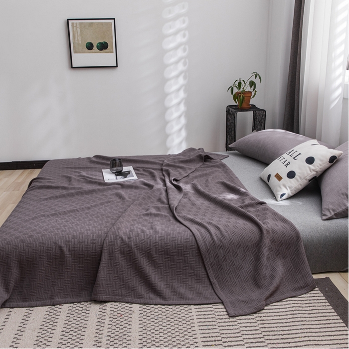 91家纺网 家纺一手货源 找家纺 朴尔家纺 2023年加厚纯色线毯纱布毛巾被 素色纯棉肌理线毯-咖啡