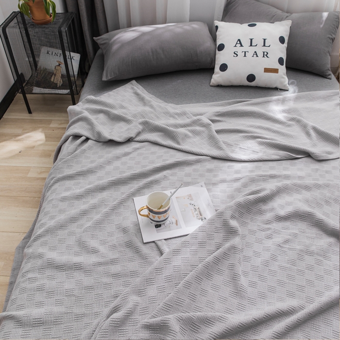 91家纺网 家纺一手货源 找家纺 朴尔家纺 2023年加厚纯色线毯纱布毛巾被 素色纯棉肌理线毯-浅灰