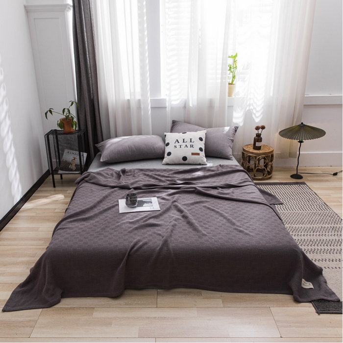 91家纺网 家纺一手货源 找家纺 朴尔家纺 2023年加厚纯色线毯纱布毛巾被 素色纯棉肌理线毯-水绿