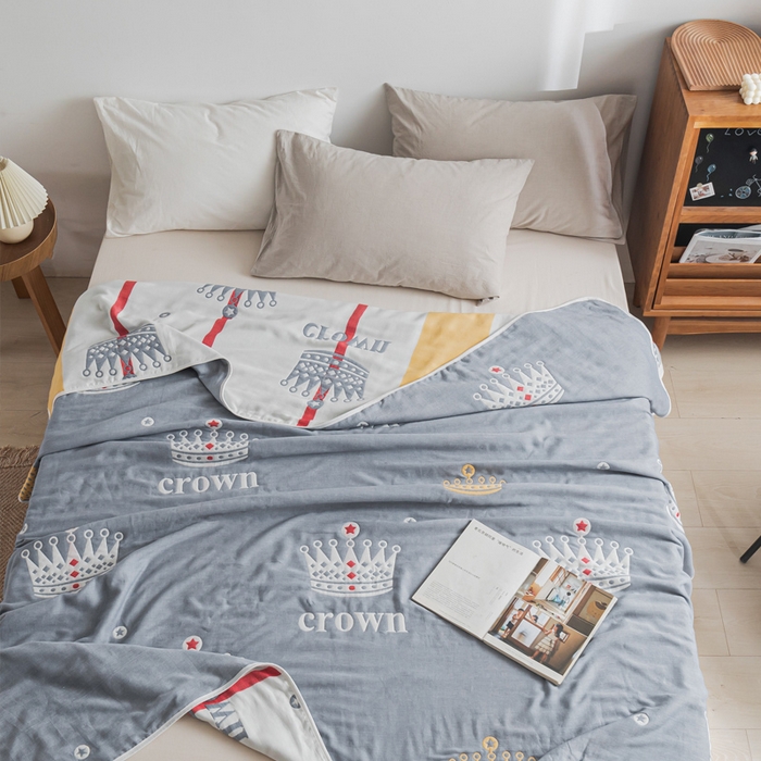 91家纺网 家纺一手货源 找家纺 朴尔家纺 2023年抽象风格六层纱布毛巾被系列 尊贵皇冠-灰