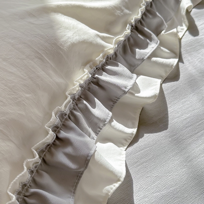 91家纺网 家纺一手货源 找家纺 言熙居 2024新款直播韩版花边水洗棉麻三件四件套小清新-灰