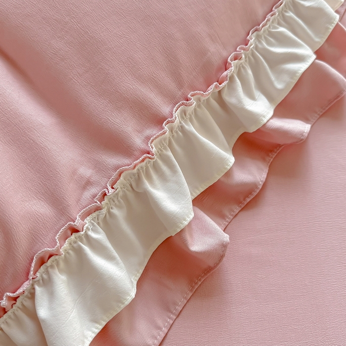 91家纺网 家纺一手货源 找家纺 言熙居 2024新款直播韩版花边水洗棉麻三件四件套小清新-玉