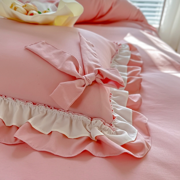 91家纺网 家纺一手货源 找家纺 言熙居 2024新款直播韩版花边水洗棉麻三件四件套小清新-玉