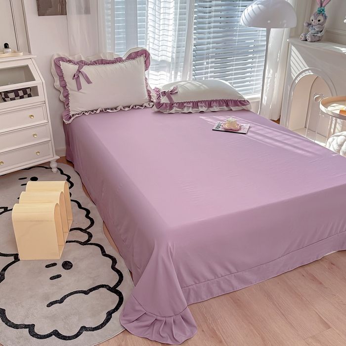 91家纺网 家纺一手货源 找家纺 言熙居 2024新款直播韩版花边水洗棉麻三件四件套小清新-紫