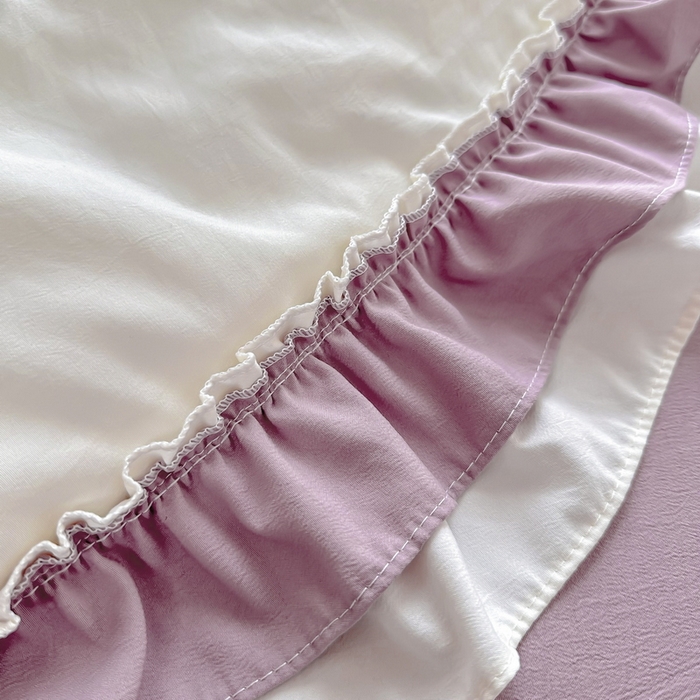 91家纺网 家纺一手货源 找家纺 言熙居 2024新款直播韩版花边水洗棉麻三件四件套小清新-紫