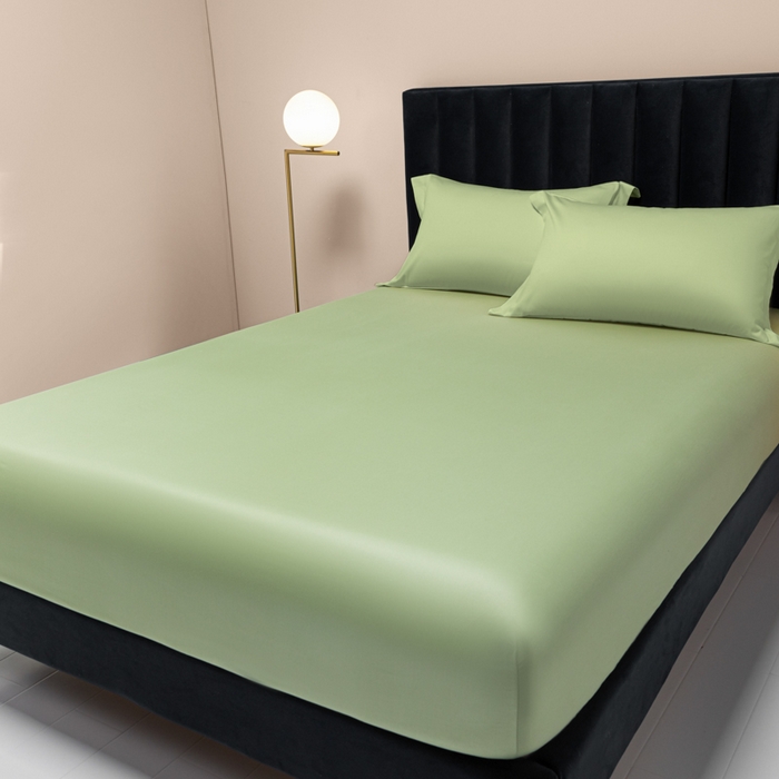 91家纺网 家纺一手货源 找家纺 秀色家纺 2025新款A类50支贡缎双股长绒棉单品床笠艾绿