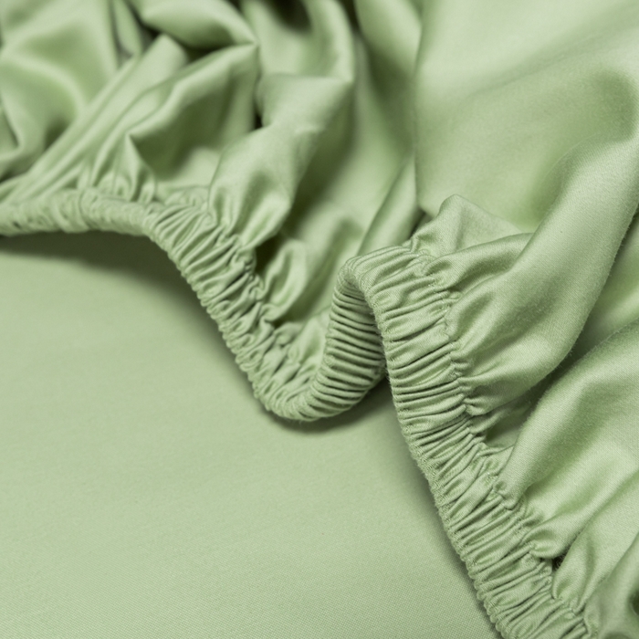 91家纺网 家纺一手货源 找家纺 秀色家纺 2025新款A类50支贡缎双股长绒棉单品床笠艾绿