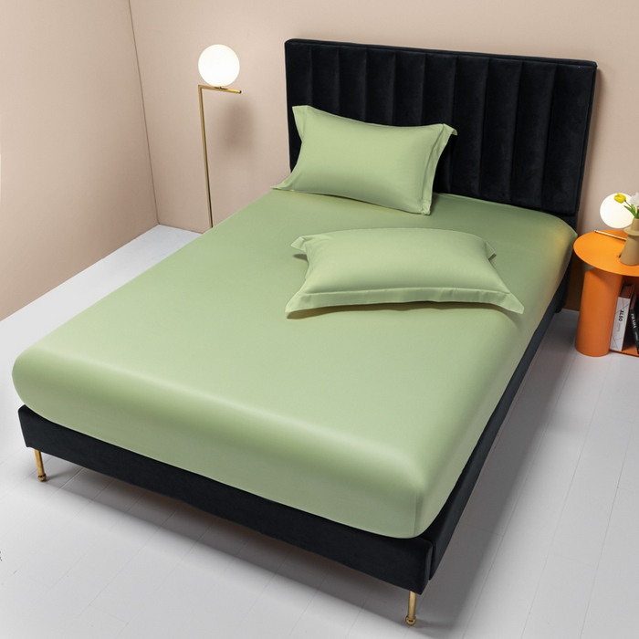 91家纺网 家纺一手货源 找家纺 秀色家纺 2025新款A类50支贡缎双股长绒棉单品床笠艾绿