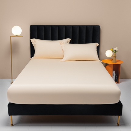 91家纺网 家纺一手货源 找家纺 秀色家纺 2025新款A类50支贡缎双股长绒棉单品床笠奶茶米