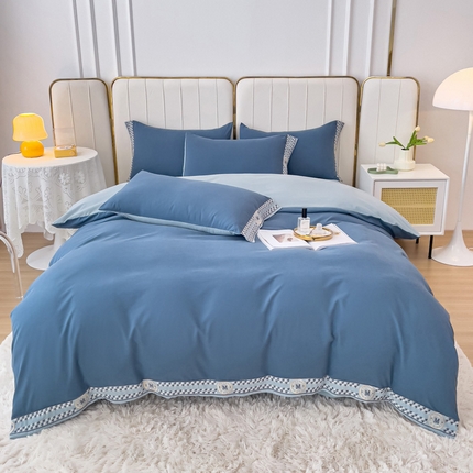 91家纺网 家纺一手货源 找家纺 （总）舒慕 2025新款锦棉千鸟格刺绣单被套单床单夏被四件套梦想系列