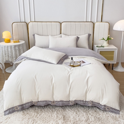 91家纺网 家纺一手货源 找家纺 （总）舒慕 2025新款锦棉千鸟格刺绣单被套单床单夏被四件套梦想系列