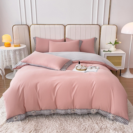 91家纺网 家纺一手货源 找家纺 （总）舒慕 2025新款锦棉千鸟格刺绣单被套单床单夏被四件套梦想系列