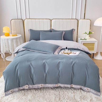 91家纺网 家纺一手货源 找家纺 （总）舒慕 2025新款锦棉千鸟格刺绣单被套单床单夏被四件套梦想系列