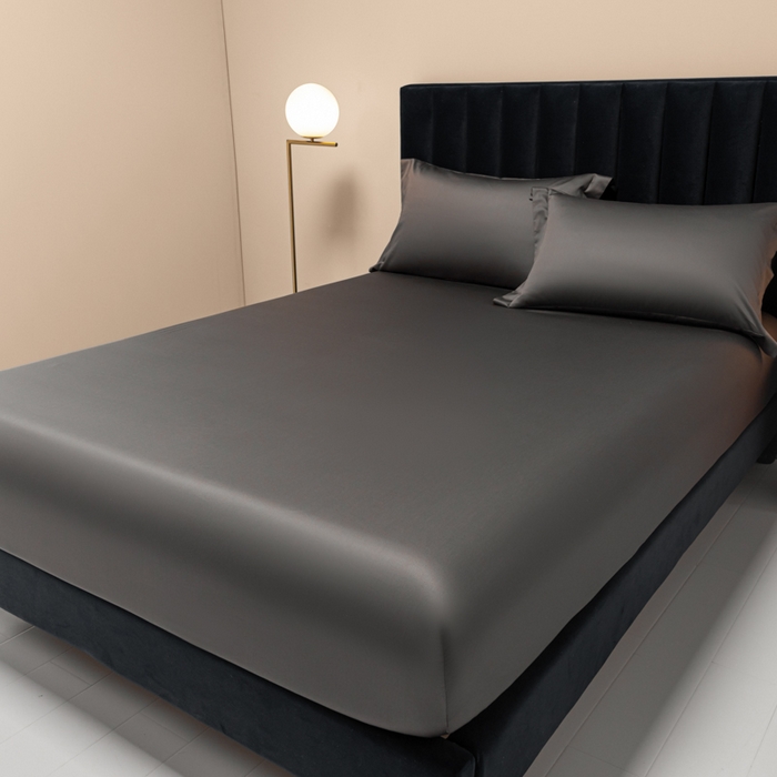 91家纺网 家纺一手货源 找家纺 秀色家纺 2025新款A类50支贡缎双股长绒棉单品床笠帝王灰