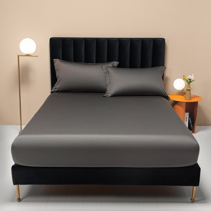 91家纺网 家纺一手货源 找家纺 秀色家纺 2025新款A类50支贡缎双股长绒棉单品床笠帝王灰